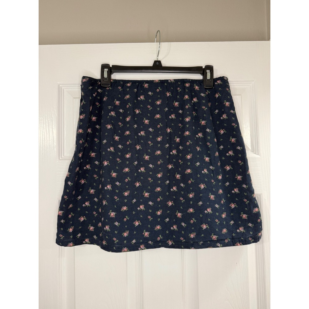 American Eagle Mini Skirt Womens Large Navy Blue Excellent Floral Rose Slit Boho - Picture 3 of 6